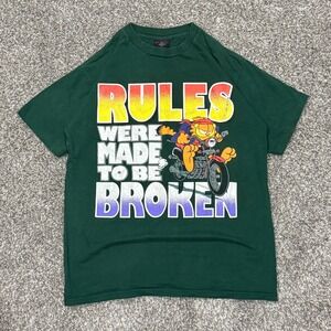 Vintage 90s Garfield Biker Tee Rules Were Made To Be Broken Single Stitch Mens L